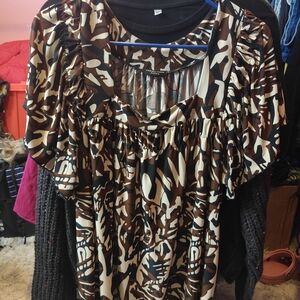 Perseption Brown and Cream Patterned Blouse